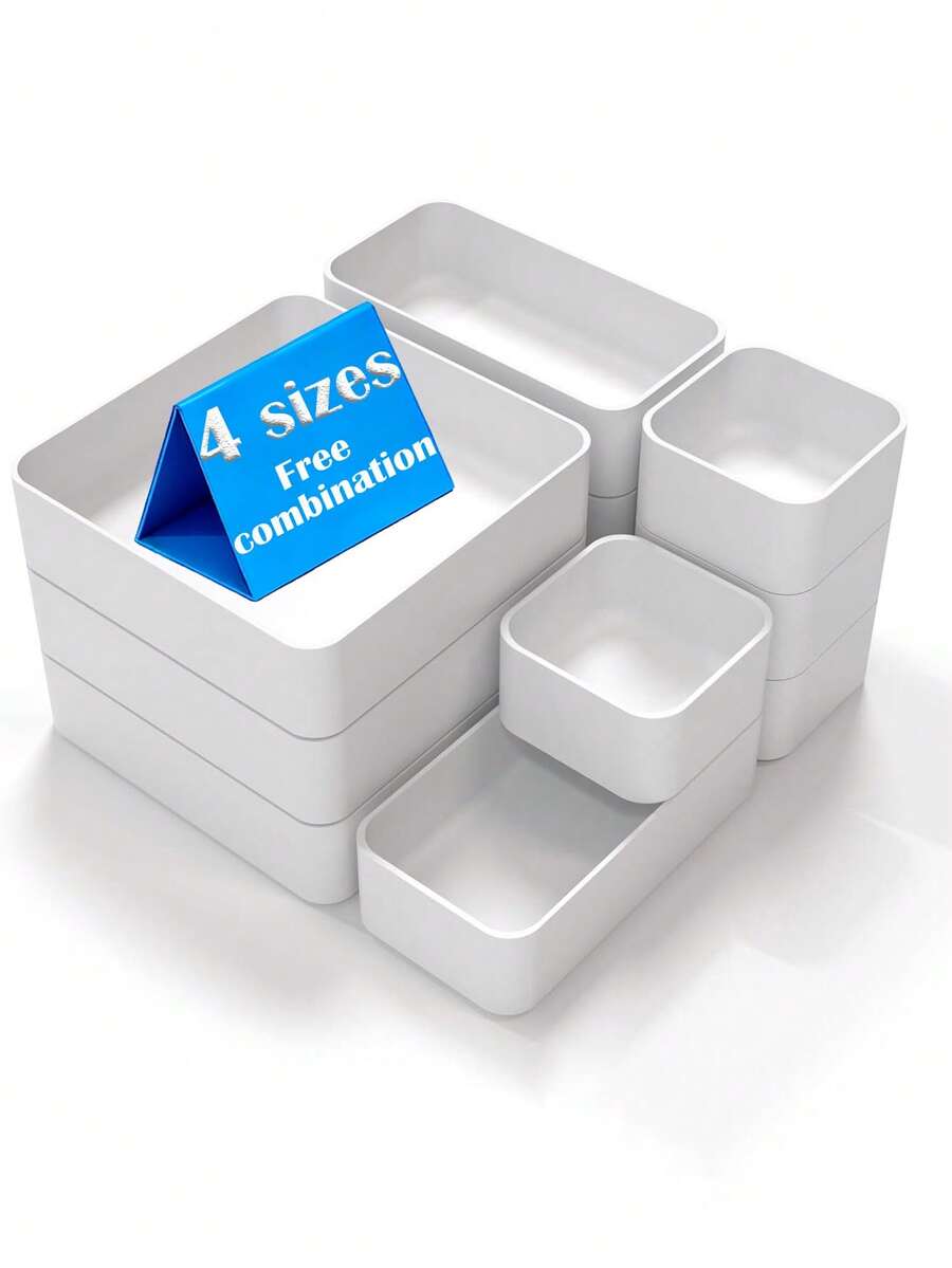 1/4/5/9pcs White Storage Box, Drawer Built-In Classified Storage Box, 4 Sizes, Multifunctional Storage Set, Freely Combined Desktop Organization Storage Container, Plastic Material, Suitable For Cosmetics Sorting, Kitchen Supplies Storage, Office Supplies Classified Storage ,Room Decor - White - View 1