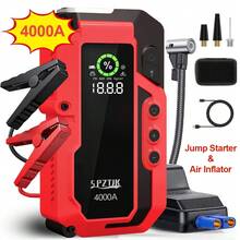 SPZTJK Jump Starter With Air Compressor, 5 In1 Function Jump Box 150PSl JumpStarter Battery Pack With Digital Tire Inflator, Car Battery Charger Portable For 2.64gal GasOr 2.11gal Battery Charger, Car Jumper Starter Portable, Tire Compressor - Đỏ - Xem 13