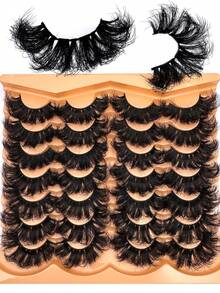 14 Pairs Thick & Dense Faux Mink Eyelashes, Cat Eye Style, Natural Appearance, D-Curl Fluffy Dramatic Messy Mink Lashes, Soft & Natural Lash Extension For Holiday Party, Halloween, Christmas - 濃密款 - 查看 2