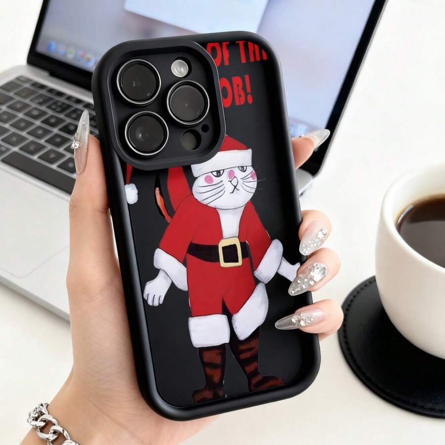 Cubierta de teléfono para con diseño de gato de Navidad en rojo y blanco con texto OF THE JOB ideal para temporada festivaCompatible with 16 Pro Max/16 Plus/16 Pro/16/15 Pro Max/15 Plus/15 Pro/15/14 Pro Max/14 Plus/14 Pro/14/13 Pro Max/13 Pro/13/12 Pro Max/12 Pro/12/11 Pro Max/11 Pro/11/XS Max/XR/X/7 Plus/7 TPU Drop-Proof and Stain-Resistant Protective Soft Case - Blanco - Ver 1