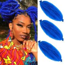 Springy Afro Twist Hair 20 Inch 3 Packs Pre Fluffed Marley Twist Braiding Hair For  (20 Inch Blue),Blue - 藍色 - 查看 2