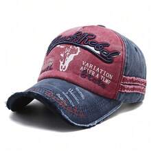 1pc Vintage Washed Embroidered Letter Baseball Cap, Distressed Unisex Sun Protection Duckbill Hat, Adjustable Soft Top Sunshade Cap For Men & Women, Breathable Lightweight  Outdoor Hat Suitable For Daily Wear, Street Style, Travel & Spring/Autumn Outfits - 黑色 - 查看 3