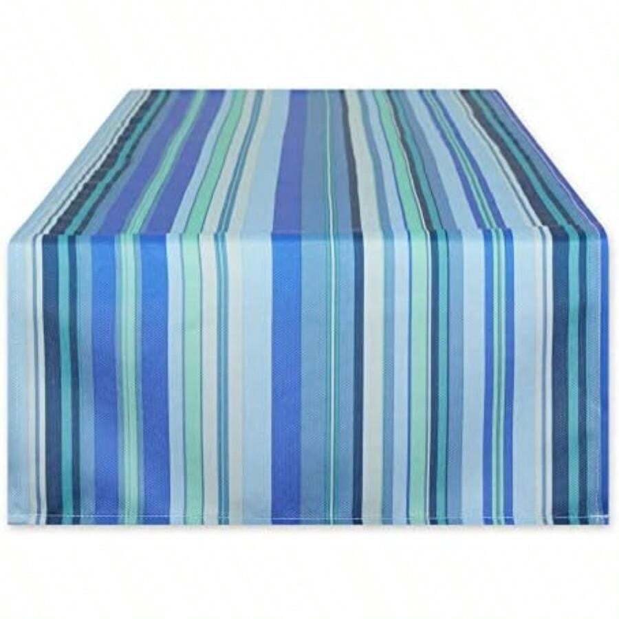 DII Summer Stripe - Colección de Mesa con Cierre para Exteriores, Multiusos, Lavable a máquina, Mantel, 60 x 120, Azul océano(Table Runner, 14x72" Azul Océano) - Multicolor - Ver 1