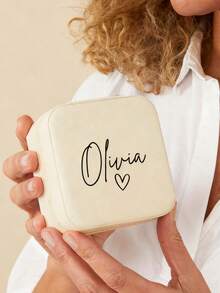 Personalized Handwritten Name Heart-Shaped Jewelry Box - Customized Beige Travel Jewelry Storage Box, Zipper Closure, Fabric Lining, Perfect Bridesmaid Invitation Gift Or Couple's Memento, Elegant Design | Soft Lining, Wedding Gift, Jewelry Box - Multicolor - View 5