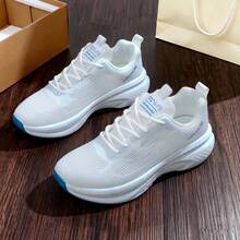 1 双女式白色运动鞋/厚底轻便休闲跑鞋/时尚百搭透气运动网眼鞋 - 白色 - 查看 15