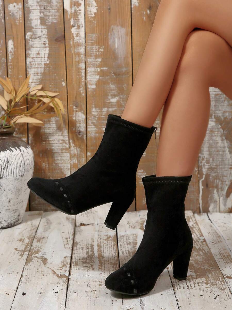 Fall/Winter 2025 New High Heel Thick Heel Warm Women's Mid-Calf Boots - Black - View 1