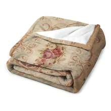 Antique Rose Floral French Aubusson Rug Flannel Fleece Throw Blankets 50"X40" Lightweight Fluffy Winter Fall Blanket Cozy Soft Fuzzy Plush Home Decor For Couch Bed Sofa Bedroom Living Room Travel 3D Printed Throw Blanket Easy To Carry For Travel Picnic - 彩色 - 查看 4