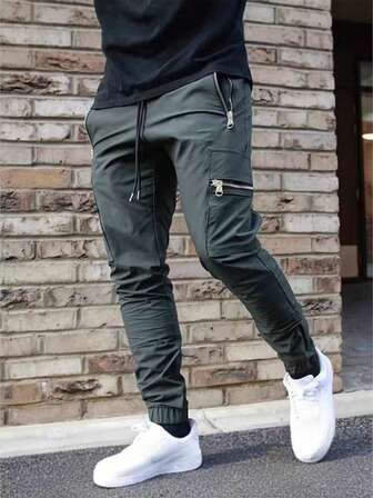 男士时尚休闲慢跑裤，多口袋，简约工装裤