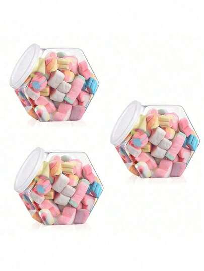 1/3/5 Hexagon Candy Jars With Lids - Transparent Plastic Storage Containers, Suitable For Snacks, Cookies, Dog Food And Coffee Packs - Perfect Choice For Kitchen Organization