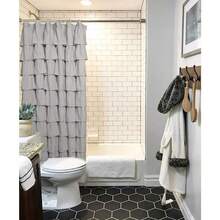 White Ruffle Shower Curtain 70 Inch Long Fabric Bathroom Decor - B-灰色 - 查看 5