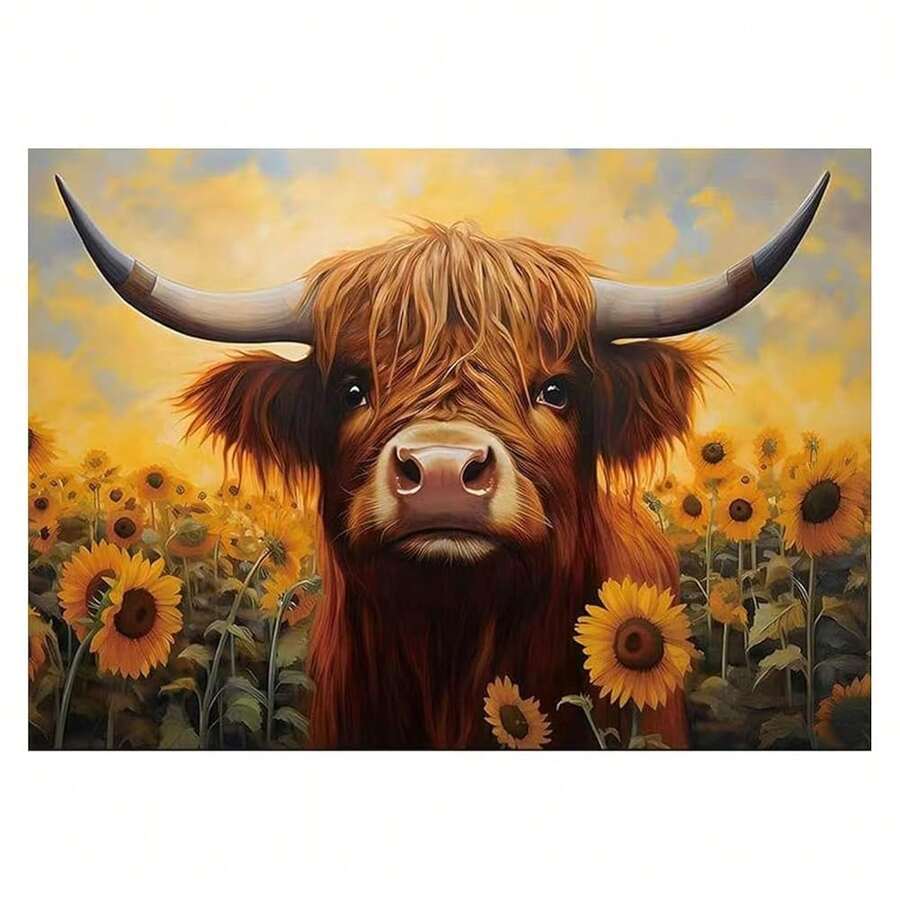 [Free Shipping]Diamond Painting Kits For Adults, 5D Cow And Flower Full Drill Diamond Art, DIY Highland Cow Diamond Art Kit Gem Art For Home Wall Decor 12x16in,A-Suncow - A-sunco - 查看 1