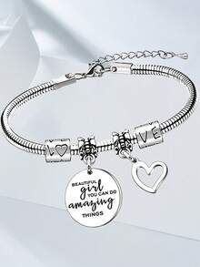 1件可调节手镯，镂空心形吊坠，不锈钢手链，情人节礼物，送给闺蜜的生日礼物