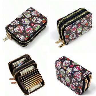 2025 New Halloween Wallet Skull Print Multi-Card Holder Funny Halloween Coin Purse Clutch Mini Wallet Small Wallet Card Wallet Gifts Stocking Stuffers Accessories For Women