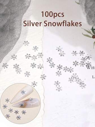 100 Pieces Winter Snowflake Glitter Nail Flakes DIY New Year's Nail Art Decoration, Snowflake Design Nail Glitters DIY Pieces Christmas Nail Supplies