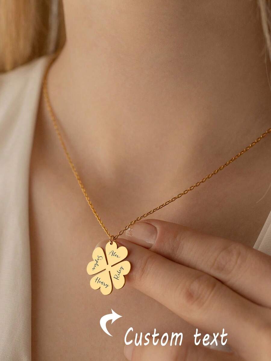1 chiếc vòng cổ mặt dây chuyền hình trái tim khắc tên theo yêu cầu, màu vàng đồng, làm từ thép không gỉ, thích hợp cho trang trí nhà cửa, đám cưới, tiệc tùng hoặc ngày Valentine. - Nhiều màu - Xem 1