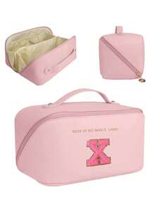 Large Capacity Double Layer PU Leather Waterproof Makeup Bag, Multi-Functional Travel Organizer Bag, Cosmetic Storage Pouch, Toiletry Bag, Suitable For Home And Travel,Pouch,Makeup Pouch,Travel Essential - Multicolor - View 32