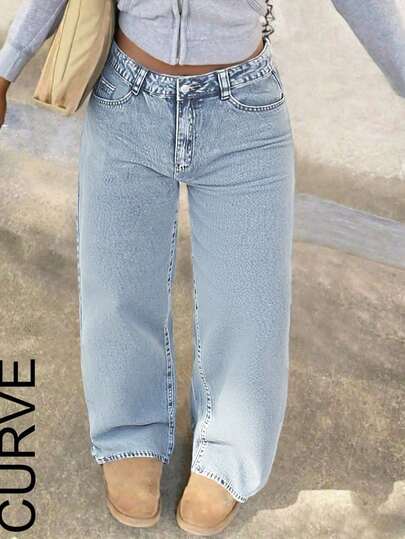 Women's Classic Straight Leg Jeans - Timeless Wash, Mid-Rise Fit, Everyday Essential Trousers