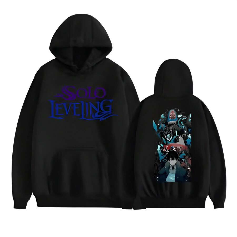 Anime Solo Leveling Sung Jin Woo Graphic Print Hooded Men Women High Quality Hoodies Oversized Sweatshirt Harajuku Streetwear - 黑色 - 查看 1
