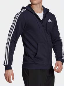 Adidas M 3S FT FZ HD Strick Kapuzenjacke, Herren, Legend Ink Blau, Adidas Essentials French Terry Kapuzenjacke, Lässig Pendler Sport Kapuzenjacke - Königsblau - Übersicht 2