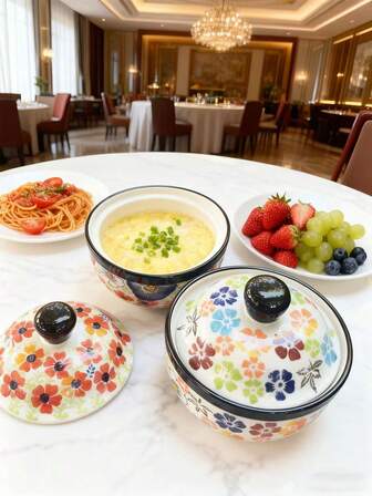 1 st keramisk gryta med lock - 15,22 oz täckt soppskål för hushåll, dubbelkokare, ångkokare för ägg, vaniljsås, desserter, perfekt för familjemåltider, soppor eller sötsaker - köksförvaringsbehållare, matbehållare, lämplig för förvaring av salt, socker, godis, köksdekor - vintage keramisk kastrull, soppkastrull, hushållsångkokare med lock