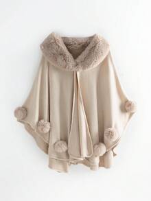 1件女士秋冬新款针织开衫，仿貂毛领，大码时尚宽松斗篷外套 - 彩色 - 查看 9