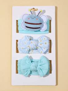 3pcs Baby Girl Cute Bee & Floral Print Nylon Stretchy Headbands (Without Paper Card) Love Valentine - Multicolor - View 2