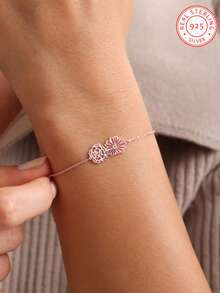 One Piece 925 Silver Personalized Flower Bracelet, Family Birthday Flower Bouquet Bracelet, Personalized Gifts, Birthday Gifts, Valentine's Day Gifts, Christmas Gifts, Gifts For Girlfriends, Family And Classmates - Silver - View 4
