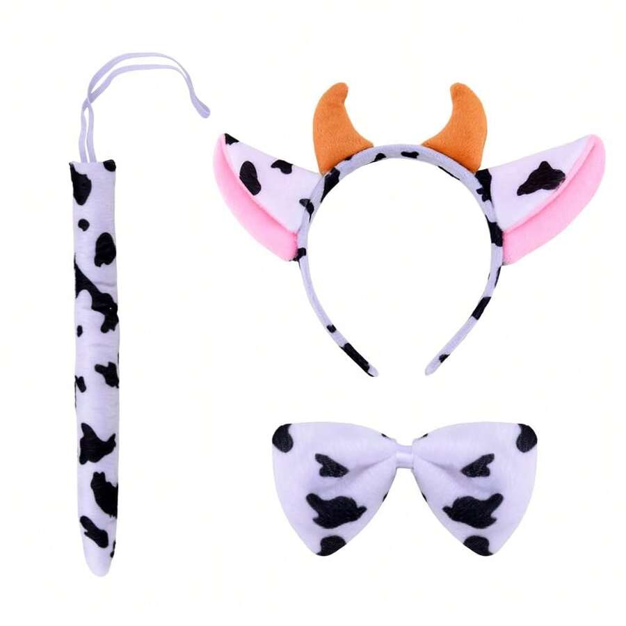 Halloween Leopard Costume Accessories Set - Animal Leopard Print Bow Tie Tails For Women Halloween Costumes For Party Outfits Animal Cat Ears Headband For Adults Womens Cosplay Costume 3 Pcs - Con bò - Xem 1