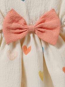 Girls' Cute & Playful Heart Pattern Dress, Suitable For Outdoor Wear, Sweet And Adorable - Apricot - View 4