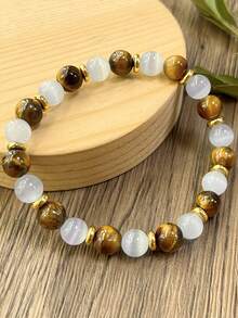 YAUKIA 1 pièce Bracelet de perles naturelles en Séléniteet œil de Tigre jaune. Bracelet de protection et de chance, soulagement du stress. Cadeau de bijoux - Multicolore - Voir 5