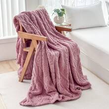 1pc Thickened Bohemian Style European Jacquard Faux Fur Fleece Blanket, Soft & Warm, Dual-Use As Bedding Or Shawl, Suitable For Living Room, Bedroom, Dorm, Office, Car, Travel, Picnic, Party, All Seasons - Pink - View 13