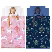 Glow-In-The-Dark Blanket, Birthday/Christmas/Easter Gift - Soft Plush Flannel Throw Blanket With Unicorn & Tree Print Pattern. Ideal Gift For Kids, Grandchildren, Babies, Toddlers, Birthdays, Christmas! - Multicolor - View 3