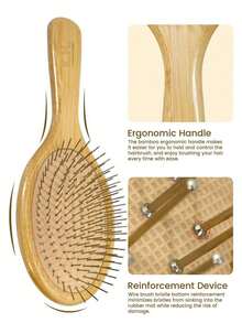 1 Pc Large Air Cushion Bamboo Comb, Bamboo Paddle Hair Brush With Handle, Natural Bamboo Comb Paddle Detangling Hairbrush, Suit For Women Men And Kids, Portable Detangling Haircomb For Massaging Scalp, Thin/Curly/Dry Hair, Back To School, Travel Holiday Essentials, Hair Accessories For Women, Brush, Hair Brushes, Hair Brush, Detangling Brush, Ball Brush, Mini Hair Brush, Hair Brush Set, Wooden Comb, Hair Brush, Mini Hair Brush, Detangling Brush, Hair Brushes, Curly Hair Brush, Hairdressing Equipment,Travel Essentials,Hairstyle,Hairdressing - 杏色 - 查看 6