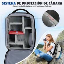 RAINSMORE Mochila para Camara Fotografica DSLR SLR Mirrorless Mochila Camara Laptop Mochila Fotografia con Funda Impermeable y 14 Pulgadas Compartimento Portátil Mochila Antirrobo para Cámara Negro - Beige - Ver 4