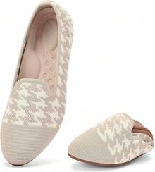 Poemlady Women's Ballet Flat Shoes Dress Knit Round Toe Slip On Ballerina Walking Flats Shoes For Woman Casual Comfort SoftChristmas - A/裸色/米色 - 查看 12
