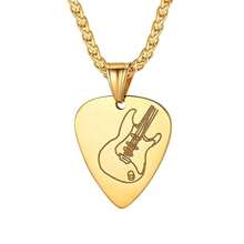Suplight Stainless Steel Guitar Pick Necklace For Men, Waterproof Stainless Steel Guitar Picks Holder Pendant Plectrum Music Note Necklace,02.Guitarpick-Yellowplatedstainlesssteel - 02.吉他撥片-鍍黃不銹鋼 - 查看 1