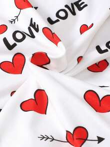 Valentine's Day Romper, Infant/Toddler Boys Heart Print Round Neck Front Snap Closure Romper + Hat