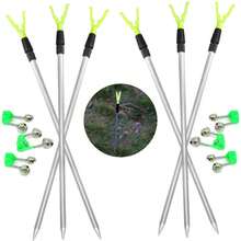 12pcs/Set: 6 Adjustable Aluminum Alloy Fishing Rod Holders & 6 Loud Dual Alarm Fishing Bite Bells, Outdoor Fishing Accessories - Yellow - View 2