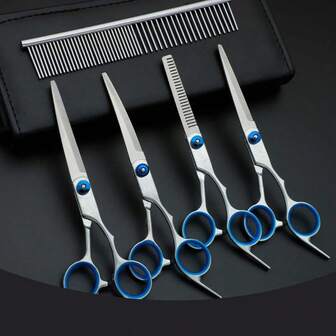 专业宠物美容剪刀，锌合金直剪和弯剪，适用于猫、泰迪熊、贵宾犬、狗