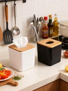 1个白色或黑色方形纸巾盒套 - 耐用纸巾盒/纸巾架，防尘，易于清洁，时尚现代设计，适用于浴室盥洗台、台面、卧室盥洗台、客厅桌子、办公桌、化妆间、家居装饰，小空间收纳必备日常用品