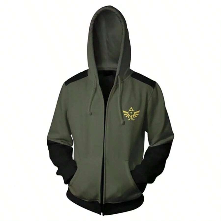 Game Cosplay Hoodie Halloween Costume 3D Link Zipper - XL + Verde militar - Ver 1