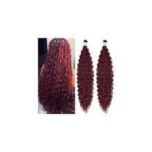Burgundy Curly Wavy Braiding Hair Pre Stretched Boho Hair For Braiding Deep Ocean Wave Crochet Hair Water Deep Wave Boho Curls Bohemian Braids Hair Extensions 24 Inch 2 Packs,BurgundyBohoCurls2Packs - 勃根地波西米亞捲髮2件裝 - 查看 1