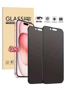 2 件隐私钢化玻璃屏幕保护膜适用于 17、16e、16、16 Pro、16 Pro Max、16 Plus、15 Pro Max、14、13、12、11、XS Max、XR、7、8 Plus，防偷窥 - 黑色 - 查看 30