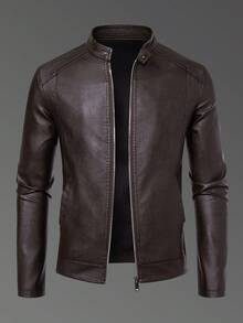 男士休闲复古摩托骑士皮夹克，春秋季，羊毛