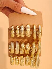 9 Paar minimalistischer goldener CCB Harz Modeschmuck Ohrringe Set, geeignet für den täglichen Gebrauch - Gold - Übersicht 10