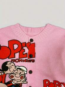 2D Printed  Cartoon Pattern 2025 Autumn/Winter New European And American Style Women's Cardigan Sweater, Lightweight Button Winter Knitted Outerwear Top, Fashionable, Soft, Comfortable, Retro, Hot Selling INS Style, Slim Fit, Warm, Christmas Gift - Hồng - Xem 3