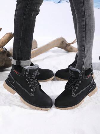 Men's Boots - Anti-Slip, Warm, Fur-Lined Work Boots Suitable For Outdoor Snow, Hiking And Mountaineering. New Mid-Top Snow Boots For Men, Increased Height, British Style, Winter High-Top Work Boots