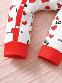 Valentine's Day Romper, Infant/Toddler Boys Heart Print Round Neck Front Snap Closure Romper + Hat