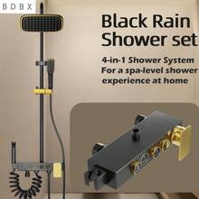 4-In-1 Matte Black Shower System With Thermostatic Mixer Valve, Hand Shower And Shower Head, Modern Wall-Mounted Design, Durable And Easy To Install, Suitable For Bathroom - Black - View 1