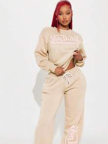 Plus Size Women's 2pcs Casual Graphic Print Sweatshirt And Sweatpants Set Back To School Going Out Outfit